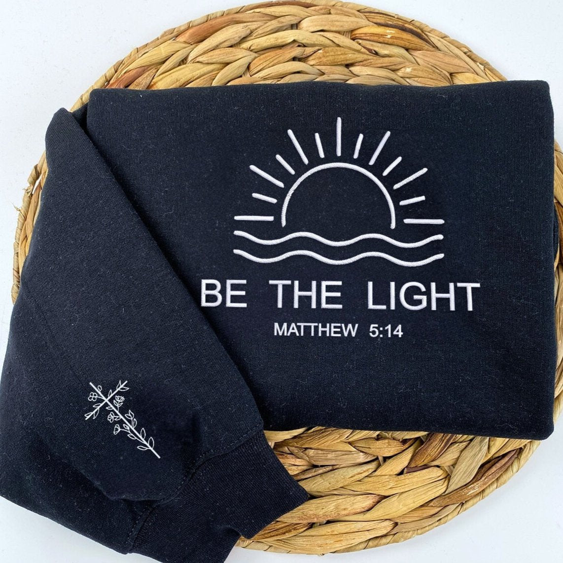 Embroidered Be The Light Mathew Sweatshirt, Jesus Embroidered Sweatshirt, Bible Verse Sweatshirt, GEMB08